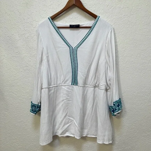 Lane Bryant Womens White Embroidered V-Neck Empire Waist Tunic Top Size 16 - Picture 2 of 7